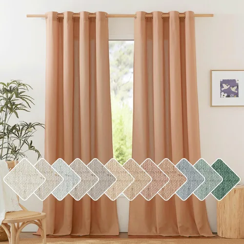 Miniatura 101 de NICETOWN Cortinas de lino natural con textura de lino para dormitorio, mezcla de lino rústica con ojales en la parte superior, semitransparentes
