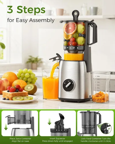 Miniatura 3 de COWSAR Exprimidor de prensa en frío, máquinas exprimidoras de 5.4 pulgadas de ancho con canal de alimentación lento, alto rendimiento de jugo