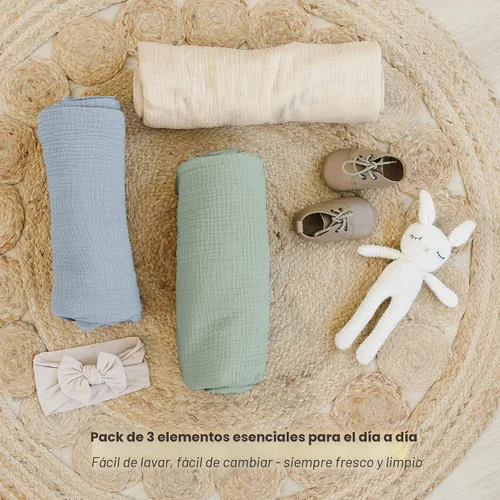 Miniatura 6 de Konssy paquete de 3 mantas de muselina para envolver al bebé unisex, manta de recepción para recién nacidos, tamaño grande 47 x 47 pulgadas, mantas