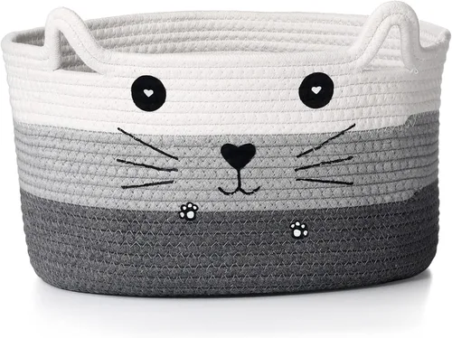 Miniatura 13 de Zopeal Cesta de almacenamiento tejida para gatos, organizador tejido con orejas, juguete decorativo de Navidad para mascotas, bonita canasta