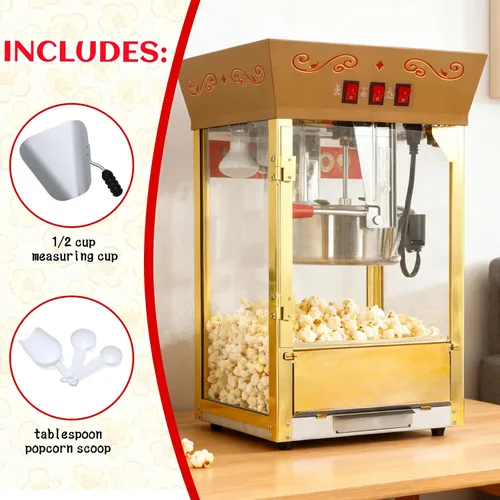 Miniatura 7 de Máquina de palomitas de maíz vintage con carro, hervidor de acero inoxidable de 12 onzas y luz de calentamiento, regalos de Navidad, regalos de cine