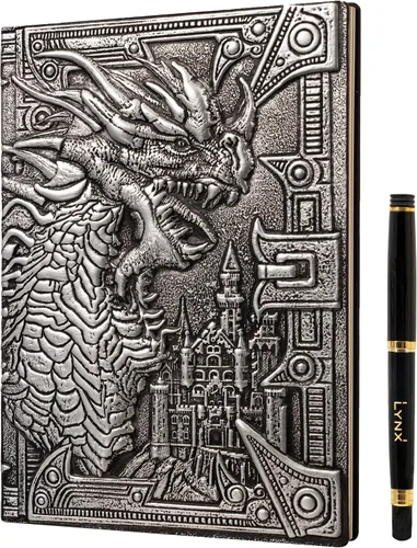 Miniatura 8 de Cuaderno / Diario DND, Libro Único de 200 Páginas con Cubierta de Falso Cuero con Dragón de Bronce en 3D con Lápiz - Ideal para Dungeons & Dragons