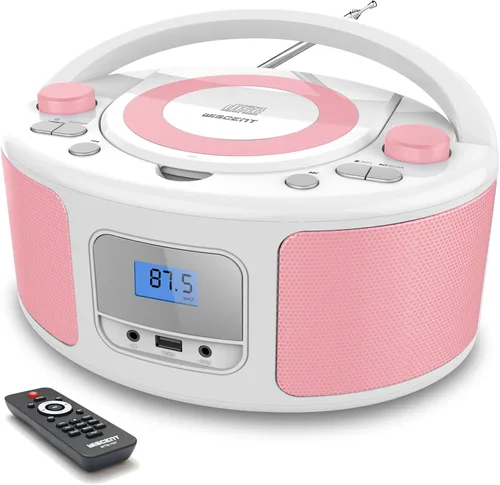 Miniatura 12 de Reproductor de CD Radio Portátil con Bluetooth, Radio FM, Control Remoto, Entrada USB y Conector de Auriculares de 3.5mm AUX, Reproducción
