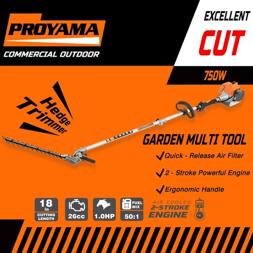 Miniatura 9 de PROYAMA Kit combinado multifuncional 6 en 1 de 26 cc, cortasetos a gas de 2 ciclos, desbrozadora de malezas, cortador de cuerdas, cortador