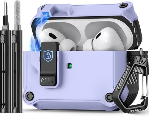 Miniatura 22 de Pohgelan - Funda compatible con AirPods Pro 2ª/1ª (azul) Cerradura magnética automática con kit de limpieza, compatible con Magsafe