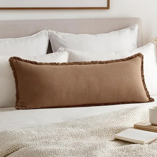 MIULEE Juego de 1 fundas de almohada decorativas de lino neutro con flecos, fundas de cojín de estilo bohemio para sillón, sofá, cama, sala de
