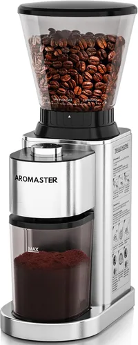 Miniatura 6 de Aromaster Molinillo de granos de café con 48 ajustes de molienda, molinillo de café de rebabas cónicas para uso doméstico, acero inoxidable, Beige