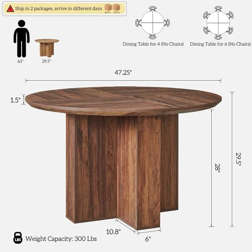 Miniatura 2 de OKD Mesa de comedor redonda de madera moderna de 47 pulgadas para 4, mesa de comedor con base de pedestal cruzada estable y mesa gruesa, mesa