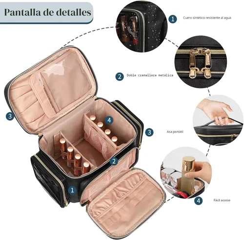 Miniatura 2 de Bagmoly Bolsa de maquillaje grande, organizador portátil de maquillaje para mujeres y niñas con compartimento para brochas de maquillaje y dos