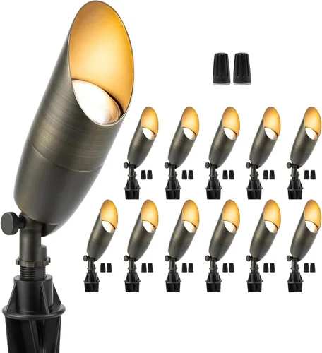 Miniatura 48 de Gardenreet Focos de paisaje de latón de bajo voltaje, luz LED para exteriores de 12 V, luces con cable IP65 impermeables, bronce antiguo