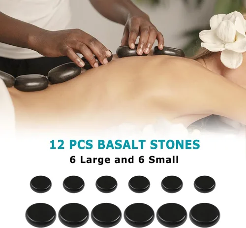Miniatura 9 de Juego de calentador de piedras de masaje caliente portátil con 12 piedras de basalto/rocas calientes, kit de piedra de masaje con bolsa calefactora