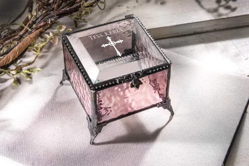Miniatura 5 de Regalo de confirmación para niña, caja de recuerdo personalizada con vidrieras grabadas J Devlin Bxo 903 EB221 (rosa)