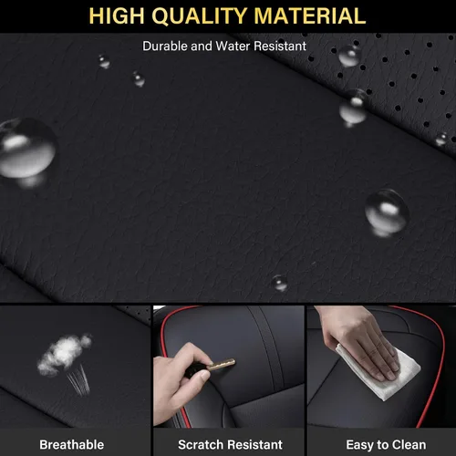 Miniatura 5 de Coverado Fundas de asiento para Chevy Silverado, fundas de asiento de piel sintética para Chevy Silverado GMC Sierra 2007-2025 1500, 2015-2025 Rojo