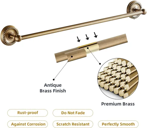 Miniatura 3 de Juego de 4 accesorios de baño de latón antiguo dorado – Toallero de 24 pulgadas, accesorios de baño de latón antiguo – Juego de accesorios de baño