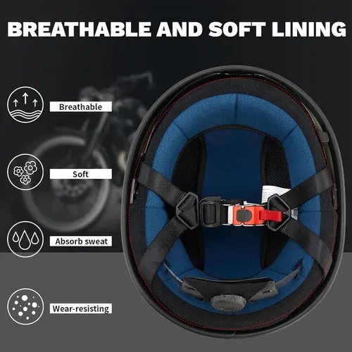 Miniatura 6 de ILM - Casco de motocicleta con protector solar, correa de liberación rápida, media cara, apto para crucero, scooter, DOT aprobado 883V