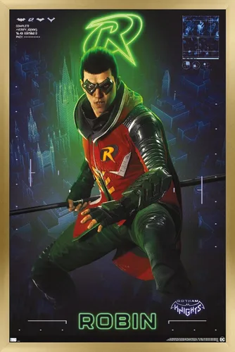 Miniatura 17 de Trends International DC Comics Gotham Knights - Póster de pared de Robin, 14.725 x 22.375 pulgadas, versión enmarcada de madera de granero