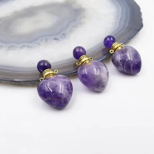Miniatura 5 de Perfume Bottle Necklace Heart Shape, Amethyst Necklace Healing Crystal for Women, Essential Oil Diffuser Bottle Necklace Jewelry for Liquid