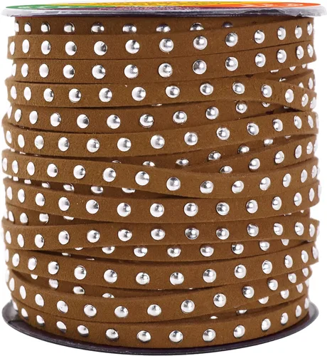 Miniatura 78 de Mandala Crafts Cordones de gamuza sintética para fabricación de joyas, 20 yardas, tiras de cordones de cuero con tachuelas doradas, cuerdas planas