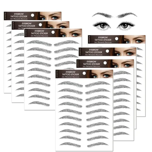 Miniatura 9 de 77 pares de calcomanías de tatuaje de cejas, 4D, impermeables, naturales, para cejas, de larga duración, perfectas para mujeres y niñas (negro)