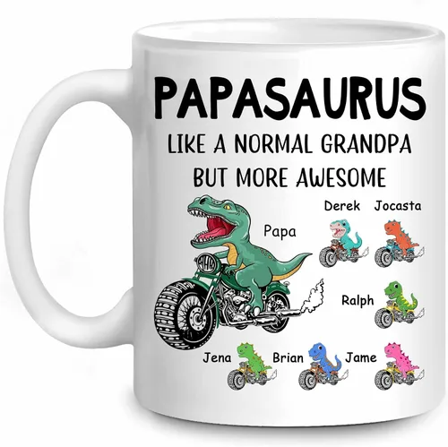Miniatura 8 de WHIDOBE Taza Papasaurus personalizada (1 niño) Taza personalizada de 11 oz 15 onzas para abuelo, regalo personalizado para abuelo, hombres, él