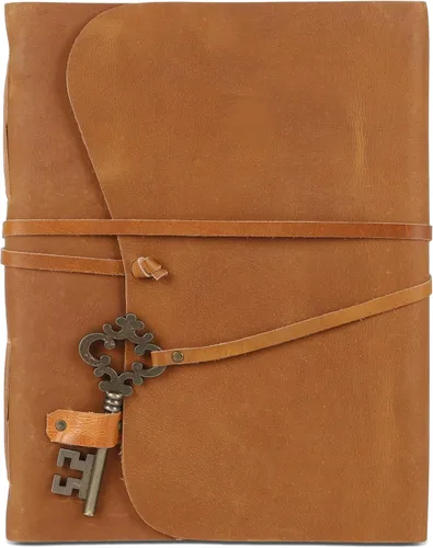 Miniatura 27 de Diario de cuero con papel de borde picoteado de 17,78x12,7 cm y llave vintage Cuaderno de escritura hecho a mano Cuaderno diario encuadernado