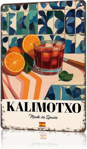 Cartel de metal vintage divertido Kalimotxo español, arte de pared para el hogar, sala de estar, oficina, bar, decoración de 8 x 12 pulgadas