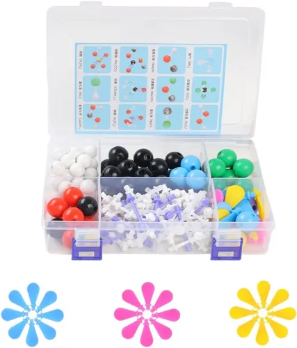 Miniatura 4 de Kit de modelo molecular de química de 207 piezas, 79 átomos, 18 orbitales de nube de electrones, 110 enlaces de enlaces, molécula de química