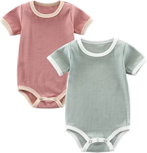 Body de bebé, de manga corta, para niños y niñas, 100% algodón, unisex, con botones, paquete de 2