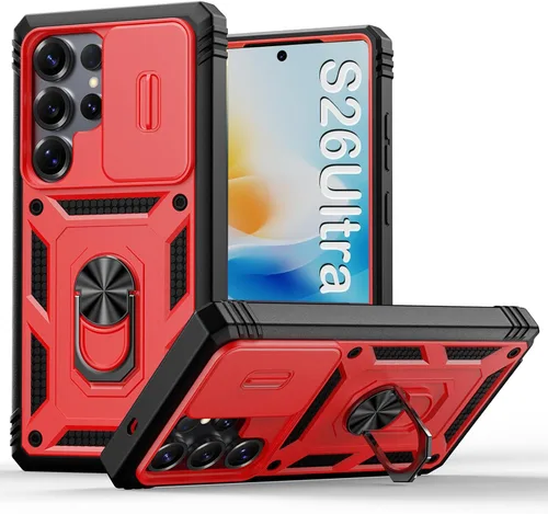 Miniatura 89 de PASNEW Funda para Samsung Galaxy S22 Ultra 5G, cubierta de cámara deslizante y soporte de dedo de metal giratorio de 360°, militar, resistente, a