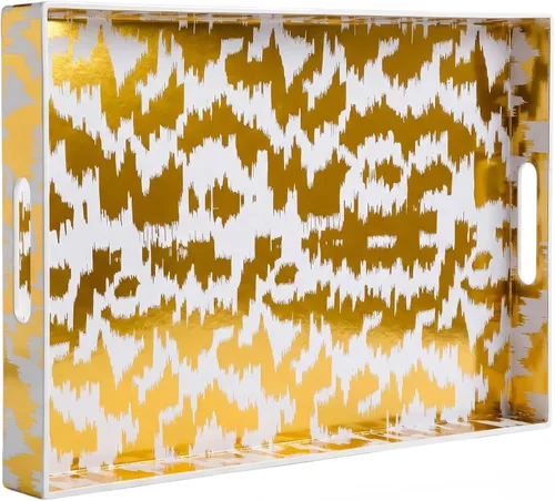 Miniatura 10 de Bandeja decorativa, bandeja de plástico de mármol con asas, bandeja rectangular de tocador y bandeja para servir para baño, cocina, otomana y mesa