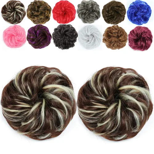 Miniatura 21 de 2 piezas de extensión de cabello desordenado de moño rizado ondulado con banda de goma elástica para coleta de caballo (144T613)