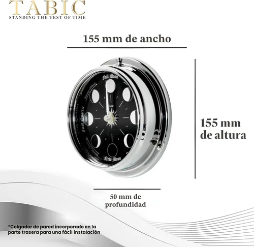 Miniatura 6 de Reloj de Pared de Fases Lunares Prestige Cromado Hecho a Mano - Elegante Reloj de Pared de Luna Llena con Esfera Negra Azabache, Aspecto Cromo