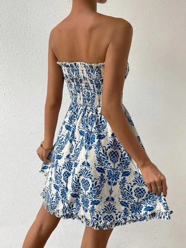 Miniatura 2 de Floerns Vestido acampanado estilo bohemio sin tirantes para mujer