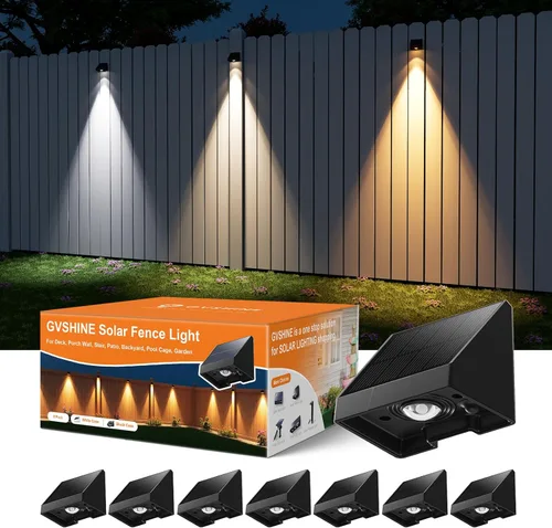 Paquete de 8 luces solares para valla de montaje en pared para exteriores, decorativas, impermeables, para terraza, escaleras exteriores, jaula de