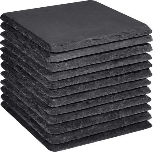 Miniatura 14 de 36 posavasos de pizarra a granel para grabado láser, 4 pulgadas, 18 piezas naturales hechas a mano de piedra negra, 18 posavasos redondos