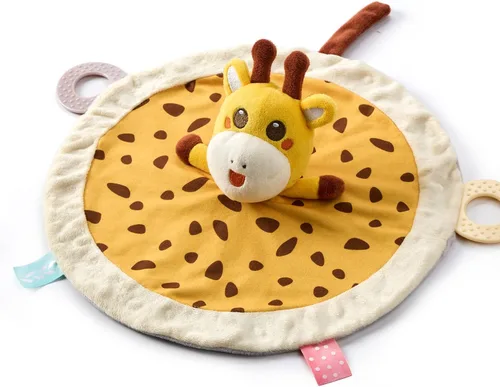 TUMAMA - Manta de seguridad para bebé, manta de terciopelo suave con lunares de peluche y anillos de dentición, artículos esenciales para recién