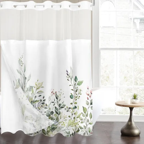 Miniatura 30 de Tititex Spun Sugar - Juego de cortinas de ducha de eucalipto azul claro, hojas de acuarela brillantes en la parte superior, decoración floral