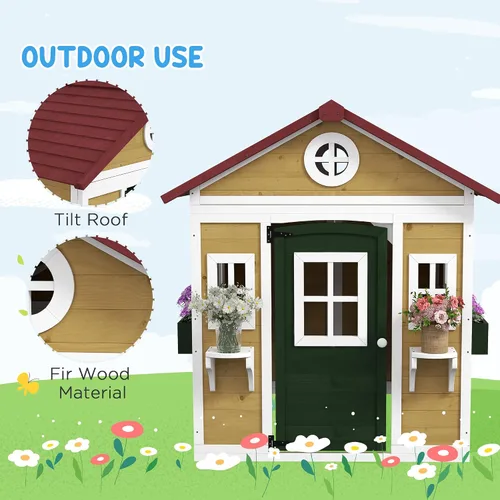 Miniatura 5 de Outsunny - Casa de juegos para niños al aire libre, casa de juegos de madera con puerta holandesa, ventanas, soportes para flores y cajas para niños