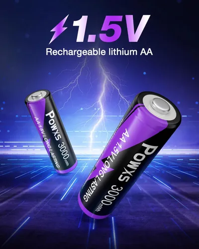 Miniatura 7 de POWXS Baterías AA Recargables con Cargador USB-C, Paquete de 8 Baterías AA de Litio de 3000mWh, Cargador Rápido de Puerto Dual para Cámaras Blink