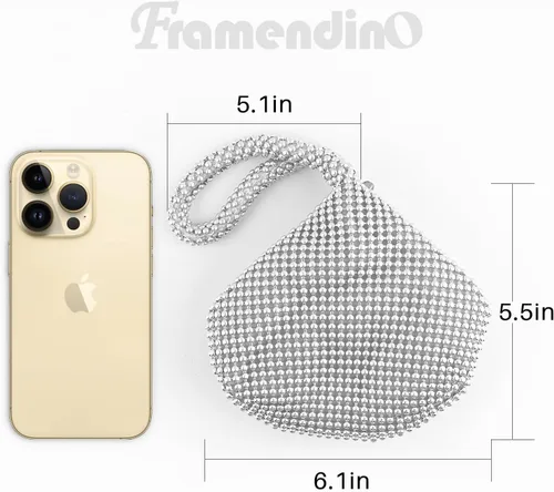 Miniatura 6 de Framendino, Bolso triangular, con estrás de estrás, bolso de noche, bolso de mano de lentejuelas, bolsa de lujo con cremallera