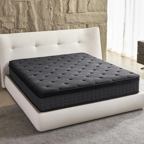 Colchón híbrido tamaño matrimonial de 12 pulgadas, color negro con espuma viscoelástica de gel y resortes interiores con bolsillo individual,