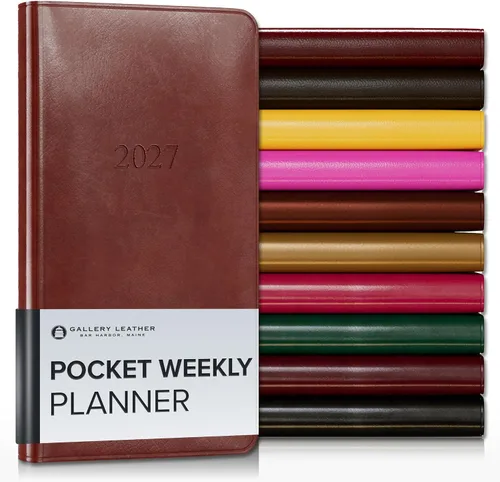 Miniatura 131 de Gallery Leather Agenda semanal y mensual grande 2025-2026, agenda y cuaderno con elegantes bordes de página dorados dorados, 12 meses, cactus Cactus
