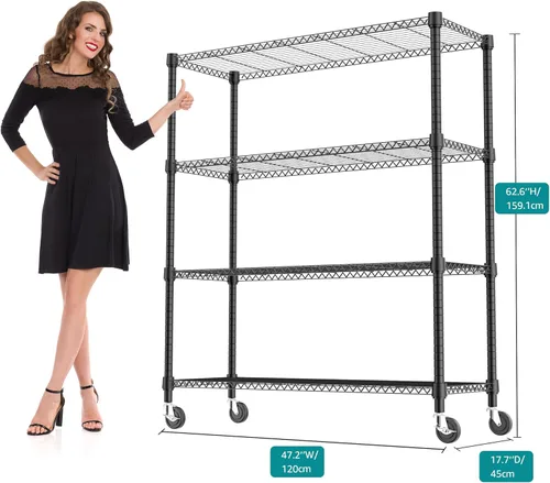 Miniatura 3 de M MZG Estantería de acero de 4 niveles, 1400 libras, estantería de almacenamiento de utilidad, organizador de acero, estante de alambre para el Negro