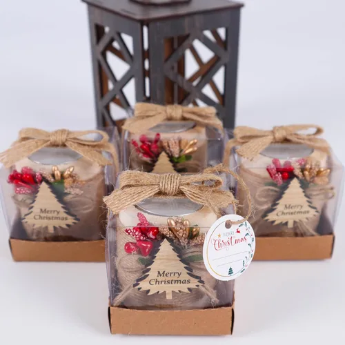 Miniatura 4 de HTF Paquete de 10 Decoraciones Navideñas Portavelas de Madera para Velas de Té, Regalo para Compañero de Trabajo, Feliz Año Nuevo, Velas de Navidad