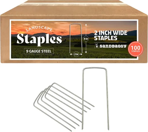 Miniatura 8 de Sandbaggy Grapas de jardín extra anchas de 2 pulgadas Grapas de jardín de grado industrial resistentes de calibre 9 Sostiene tubos de goteo