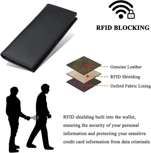 Miniatura 5 de VISOUL Billeteras de cuero para hombre, billetera larga plegable para hombre, con 3 compartimentos para efectivo, 12 ranuras para tarjetas