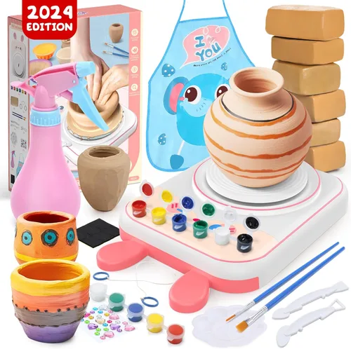 Miniatura 6 de Skirfy Rueda de cerámica para niños, kit completo de pintura de cerámica para artes y manualidades para niños de 8 a 12 años con suministros de arte