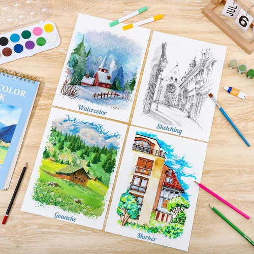 Miniatura 6 de 35 hojas de papel de acuarela de 9 x 12 pulgadas, 140 lb/300 GSM, papel de color de agua de prensa en frío, encuadernado en espiral, cuaderno
