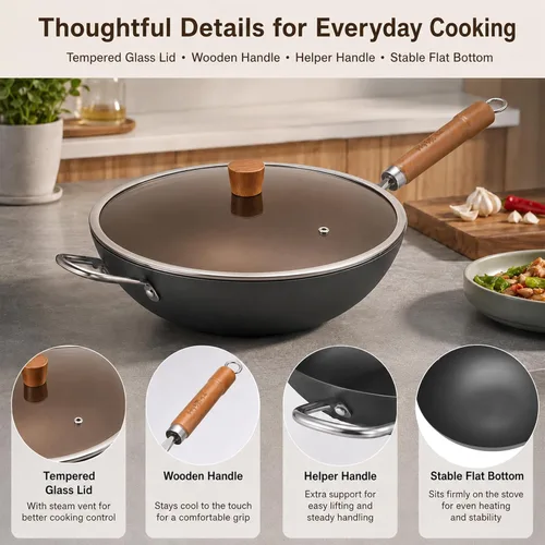 Miniatura 5 de WANGYUANJI Wok de hierro, woks de 12.59 pulgadas para freír, sartén china sin recubrimiento, olla de hierro tradicional de fondo plano
