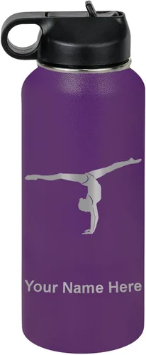 Miniatura 41 de LaserGram Botella de agua personalizada, gimnasta niña, acero inoxidable de doble pared aislada al vacío con popote superior, regalo grabado Azul